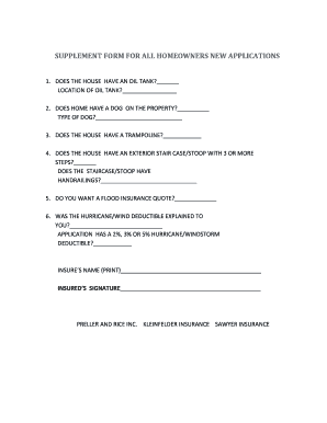 Homeowners Insurance Application Supplement