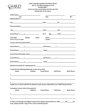 Clear Creek Emergency Form