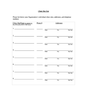 Clinic Site List Form