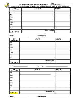 Student Physical Activity Log Form