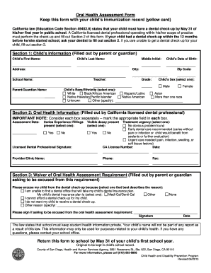 California Oral Health Assessment Form