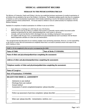 Medical Assessment Record for Children in Care