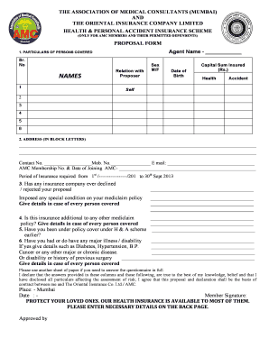 Health and Personal Accident Insurance Proposal Form