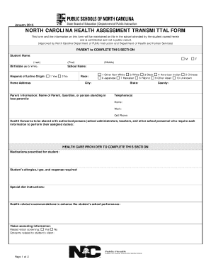 North Carolina Health Assessment Transmittal Form