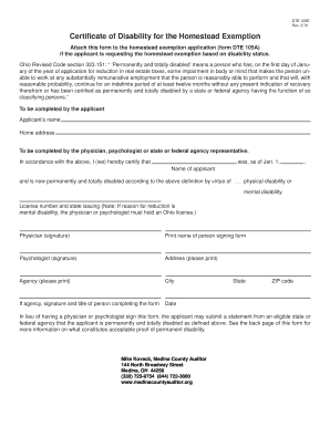 Ohio Disability Homestead Exemption Certificate