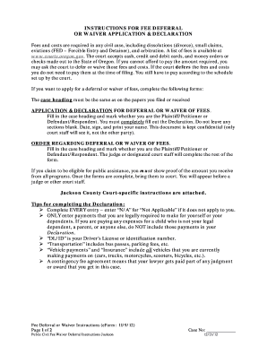 Oregon Civil Fee Deferral or Waiver Application