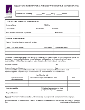 Request for Interinstitutional Waiver of Tuition for Civil Service Employees