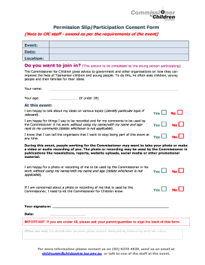 Tasmanian Child Participation Consent Form