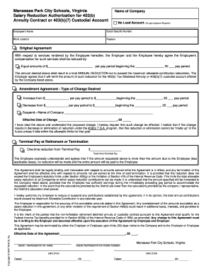 Salary Reduction Authorization for 403(b) Agreement