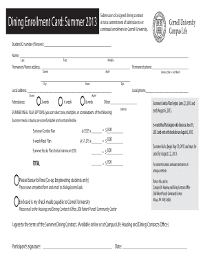 Cornell University Summer Dining Contract