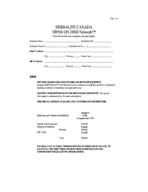 Herbalife Canada HBN Dish Network Order Form
