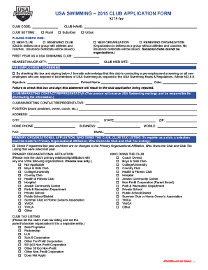 USA Swimming Club Application Form