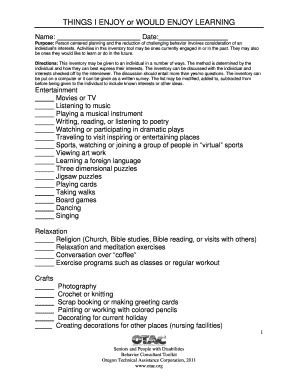 Person Centered Planning Interest Inventory