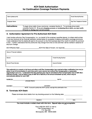 ACH Debit Authorization for Continuation Coverage Premium Payments