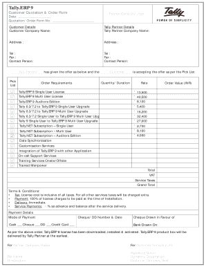 Tally ERP 9 Customer Quotation & Order Form