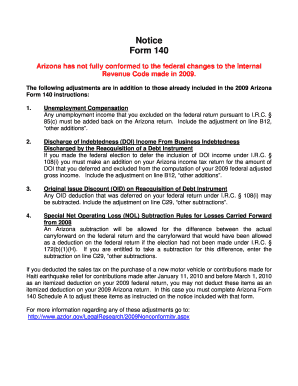 Arizona Form 140 Resident Personal Income Tax Return