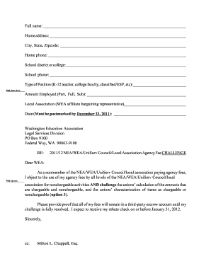 NEA/WEA Agency Fee Challenge Form