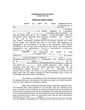 Supreme Court of India Surety Bond Form