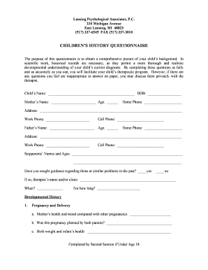 Children’s History Questionnaire
