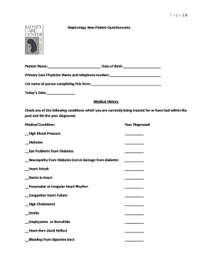 Nephrology New Patient Questionnaire