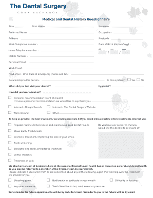 Medical and Dental History Questionnaire