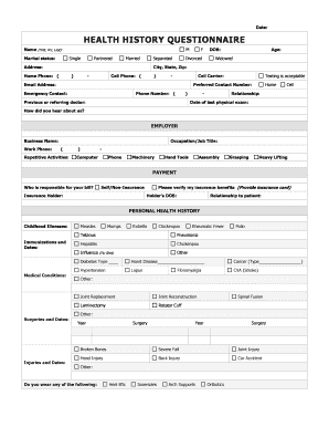 Health History Questionnaire