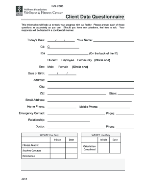 Welborn Foundation Wellness and Fitness Center Client Data Forms