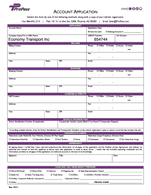 PrePass Account Application Form