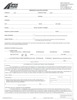 Open Road Drivers Plan Application