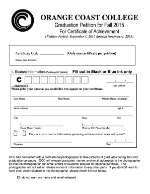 Fall b2015 Certificateb Graduation Petition - Orange Coast College - orangecoastcollege