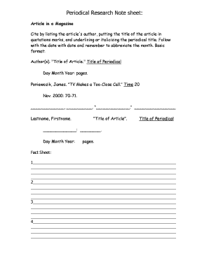 Periodical Research Note Sheet