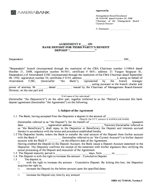 Bank Deposit Agreement for Third Party Benefit