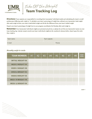 Team Weight Loss Tracking Log