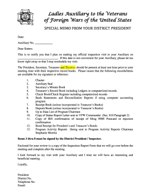 Veterans of Foreign Wars Inspection Notice