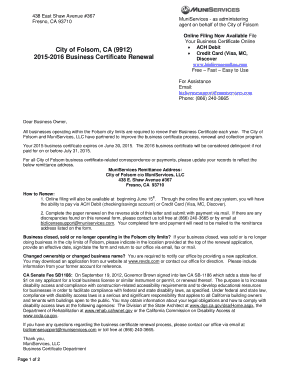 City of Folsom Business Certificate Renewal
