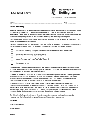 University of Nottingham Recording Consent Form