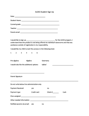 ALEKS Student Sign Up Form