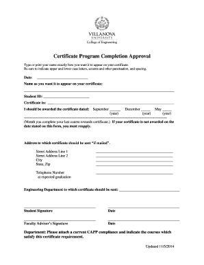 Certificate Program Completion Approval