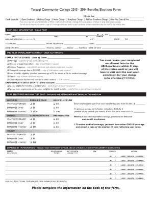 Yavapai Community College 2013–2014 Benefits Elections Form