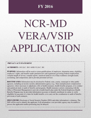 FY 2016 NCR-MD VERA/VSIP Application