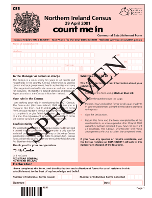 Northern Ireland Census Communal Establishment Form
