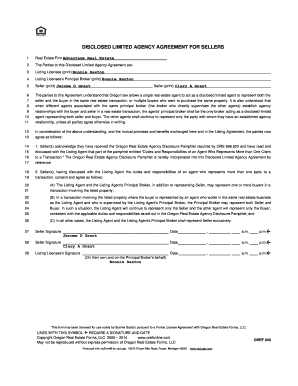 Oregon Disclosed Limited Agency Agreement for Sellers