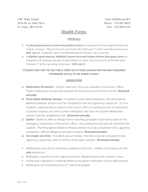 Missouri High School Sports Physical Form