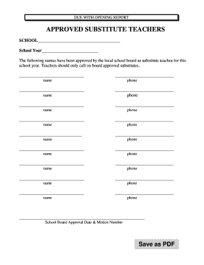 Approved Substitute Teachers List