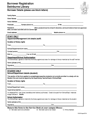 Swinburne Library Borrower Registration Form