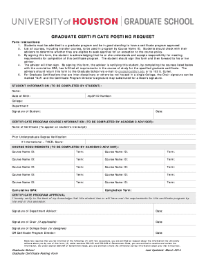 Graduate Certificate Posting Request Form