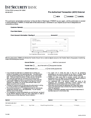 Pre-Authorized Transaction ACH Form