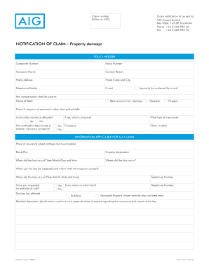 AIG Property Damage Claim Form