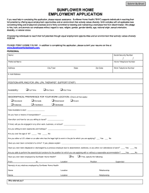 Sunflower Home Health Employment Application