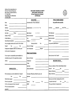 New Jersey Turnpike Authority Employment Application